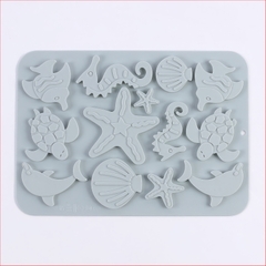 Khuôn silicon Hải Sản A100 (vỉ 12 hình) làm bánh rau câu 3D 4D nhấn xôi, fondant, socola, nến hanmade