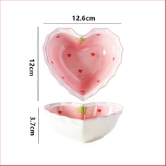 Bát Trái Tim Dâu 12.6cm, Chén Tim Sứ Decor - trang trí đồ ăn, mâm cúng