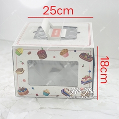 Hộp giấy vuông quai xách size 20/25/28/30/35cm cao 18cm đựng bánh sinh nhật kèm đế