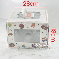 Hộp giấy vuông quai xách size 20/25/28/30/35cm cao 18cm đựng bánh sinh nhật kèm đế
