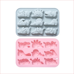 Khuôn silicon Khủng Long A107 (vỉ 9 hình) làm bánh rau câu 3D 4D nhấn xôi, fondant, socola, nến hanmade
