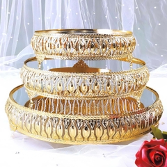 Khay Gương Tròn Viền Vàng Có Chân - trang trí bàn tiệc mâm cúng hiện đại phong cách Luxury