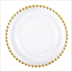 Đĩa thủy tinh Viền Ngọc 21/27/32cm đựng đồ ăn, thạch, kem - trang trí bàn tiệc mâm cúng hiện đại phong cách Luxury