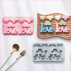 Khuôn silicon Trái Tim, chữ Love A108 (vỉ 8 hình) làm bánh rau câu 3D 4D nhấn xôi, fondant, socola, nến hanmade