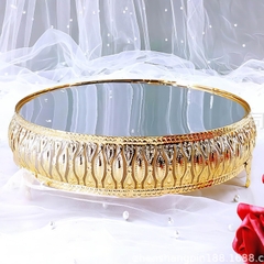 Khay Gương Tròn Viền Vàng Có Chân - trang trí bàn tiệc mâm cúng hiện đại phong cách Luxury