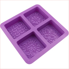 Khuôn silicon Viên Vuông Hoa Văn A57 (vỉ 4 khuôn) làm bánh rau câu 3D 4D nhấn xôi, fondant, socola, nến hanmade