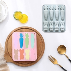 Khuôn silicon Thỏ Cà Rốt A64 (vỉ 8 khuôn) làm bánh rau câu 3D 4D nhấn xôi, fondant, socola, nến hanmade