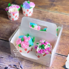 Hộp đựng bánh Cupcake 4 bánh (2 ngăn) có quai xách