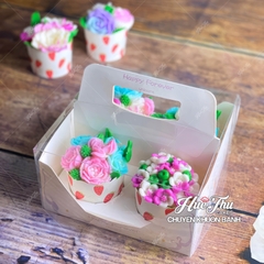 Hộp đựng bánh Cupcake 4 bánh (2 ngăn) có quai xách