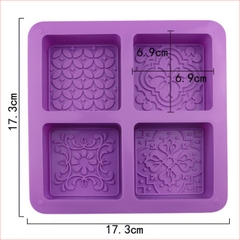Khuôn silicon Viên Vuông Hoa Văn A57 (vỉ 4 khuôn) làm bánh rau câu 3D 4D nhấn xôi, fondant, socola, nến hanmade