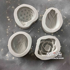 Bộ 4 khuôn silicon Sen Trôi Nước (lá sen, hoa sen, đài sen, búp sen) làm bánh rau câu 3D 4D nhấn xôi, chè trôi nước