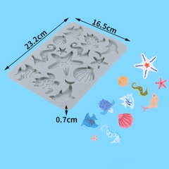 Khuôn silicon Hải Sản A100 (vỉ 12 hình) làm bánh rau câu 3D 4D nhấn xôi, fondant, socola, nến hanmade