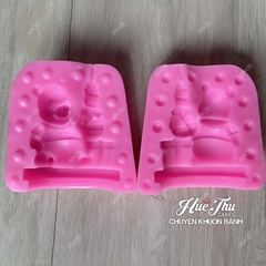 Khuôn silicon Gấu Pool bên hộp quà 7x7cm làm bánh rau câu 3D 4D nhấn xôi, fondant, socola, nến hanmade