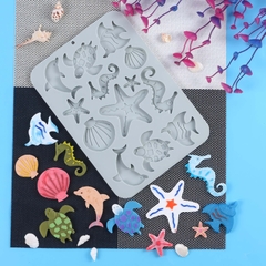 Khuôn silicon Hải Sản A100 (vỉ 12 hình) làm bánh rau câu 3D 4D nhấn xôi, fondant, socola, nến hanmade