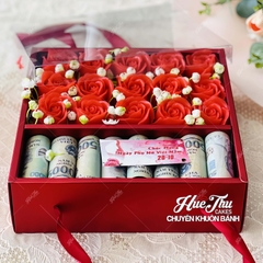 Hộp đựng 4 bánh nắp trong có quai xách - hộp đựng bánh rau câu, bông lan, bánh trung thu