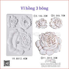 Khuôn silicon hoa Hồng 3 bông 20x12cm làm bánh rau câu 3D 4D nhấn xôi, fondant, socola, nến hanmade