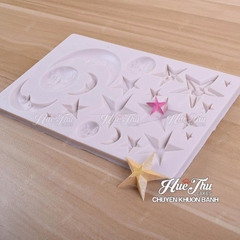 Khuôn silicon Mặt Trăng, Ngôi Sao lớn nhỏ (vỉ nhiều chi tiết) làm bánh rau câu 3D 4D nhấn xôi, fondant, socola, nến hanmade