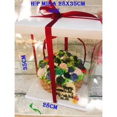 Hộp đựng bánh mica vuông 28cm (5 hộp) trong suốt + đế sang trọng