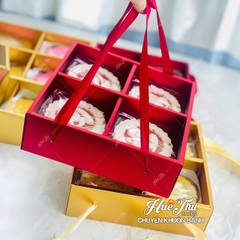 Hộp đựng 4 bánh nắp trong có quai xách - hộp đựng bánh rau câu, bông lan, bánh trung thu