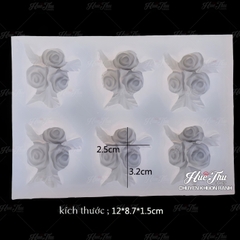 Khuôn silicon Hoa Hồng Nhí 3 bông (vỉ 6 hình) làm bánh rau câu 3D 4D nhấn xôi, fondant, socola, nến hanmade