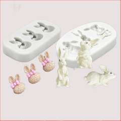 Khuôn silicon Con Thỏ A68 (vỉ nhiều hình) làm bánh rau câu 3D 4D nhấn xôi, fondant, socola, nến hanmade