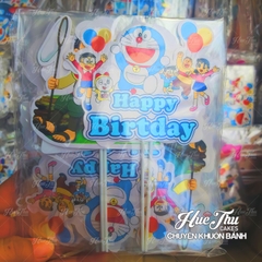 Que cắm Happy Birthday Doraemon phụ kiện trang trí bánh sinh nhật, bánh rau câu, bánh kem