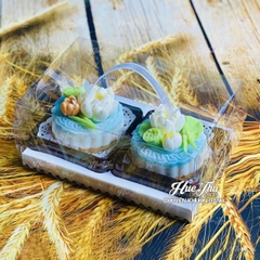 Hộp đựng bánh mica quai xách (2 bánh) đựng bánh trung thu, bông lan