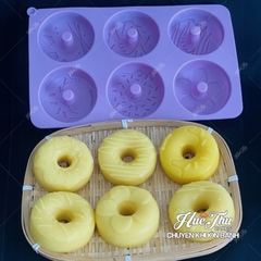 Khuôn silicon Bánh Donut A123 (vỉ 6 hình) làm bánh rau câu 3D 4D nhấn xôi, fondant, socola, nến hanmade