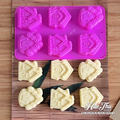 Khuôn silicon Ngôi Nhà A144 (vỉ 6 hình) làm bánh rau câu 3D 4D nhấn xôi, fondant, socola, nến hanmade