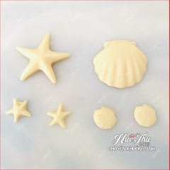 Khuôn silicon Sò Điệp, Sao Biển A101 (vỉ 6 hình) làm bánh rau câu 3D 4D nhấn xôi, fondant, socola, nến hanmade