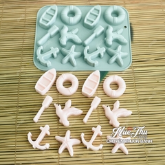 Khuôn silicon Thủy Thủ, Đại Dương A156 (vỉ 12 hình) làm bánh rau câu 3D 4D nhấn xôi, fondant, socola, nến hanmade