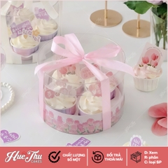 Hộp đựng bánh Cupcake 4 bánh HC11 hình tròn trong suốt sang trọng
