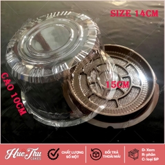 Hộp đựng bánh nhựa tròn 14cm (10 hộp) đế đen A016 đựng bánh rau câu, bông lan trứng muối, gato
