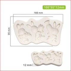 Khuôn silicon Con Thỏ A68 (vỉ nhiều hình) làm bánh rau câu 3D 4D nhấn xôi, fondant, socola, nến hanmade