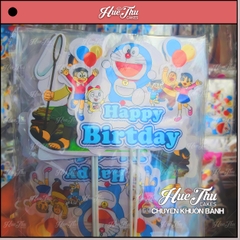 Que cắm Happy Birthday Doraemon phụ kiện trang trí bánh sinh nhật, bánh rau câu, bánh kem