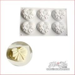 Khuôn silicon Tim Nơ 7cm (vỉ 6 hình) làm bánh rau câu 3D 4D nhấn xôi, fondant, socola, nến hanmade