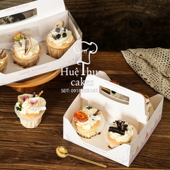 Hộp đựng bánh Cupcake 4 bánh (2 ngăn) có quai xách