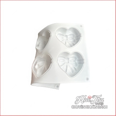 Khuôn silicon Tim Nơ 7cm (vỉ 6 hình) làm bánh rau câu 3D 4D nhấn xôi, fondant, socola, nến hanmade