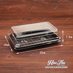 Hộp đế đen 25cm cao 7.5cm HC4 (10 hộp) đựng bánh rau câu cá chép, bông lan, xôi, cơm