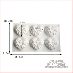 Khuôn silicon Tim Nơ 7cm (vỉ 6 hình) làm bánh rau câu 3D 4D nhấn xôi, fondant, socola, nến hanmade