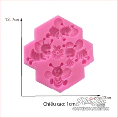 Khuôn silicon Con Ong Ngộ Nghĩnh (vỉ 4 hình) làm bánh rau câu 3D 4D nhấn xôi, fondant, socola, nến hanmade