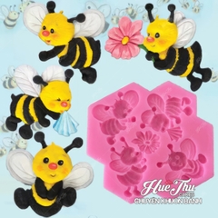 Khuôn silicon Con Ong Ngộ Nghĩnh (vỉ 4 hình) làm bánh rau câu 3D 4D nhấn xôi, fondant, socola, nến hanmade