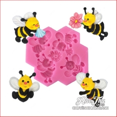 Khuôn silicon Con Ong Ngộ Nghĩnh (vỉ 4 hình) làm bánh rau câu 3D 4D nhấn xôi, fondant, socola, nến hanmade