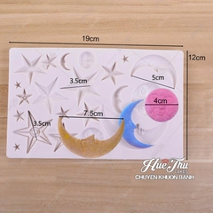Khuôn silicon Mặt Trăng, Ngôi Sao lớn nhỏ (vỉ nhiều chi tiết) làm bánh rau câu 3D 4D nhấn xôi, fondant, socola, nến hanmade