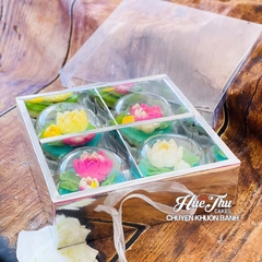 Hộp đựng 4 bánh nắp trong có quai xách - hộp đựng bánh rau câu, bông lan, bánh trung thu