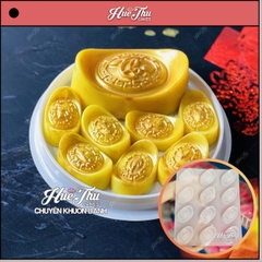 Khuôn Thỏi Vàng có chữ (vỉ 12 thỏi) làm bánh rau câu 3D 4D nhấn xôi, fondant, socola, nến hanmade