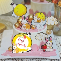 Set Thỏ (2 bộ * 6 thỏ) PK2 phụ kiện trang trí bánh sinh nhật, bánh rau câu, bánh kem dịp Trung Thu