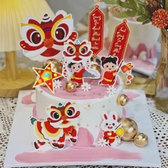 Set Lân (Bé Múa Lân và Câu Đối, 2 bộ) PK3 phụ kiện trang trí bánh sinh nhật, bánh rau câu, bánh kem dịp Trung Thu