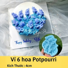 Khuôn silicon hoa Potpourri X22 (vỉ 6 khuôn) làm bánh rau câu 3D 4D nhấn xôi, fondant, socola, nến hanmade