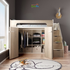 Giường tầng cho trẻ tích hợp tủ quần áo và ngăn đựng sách GG-07